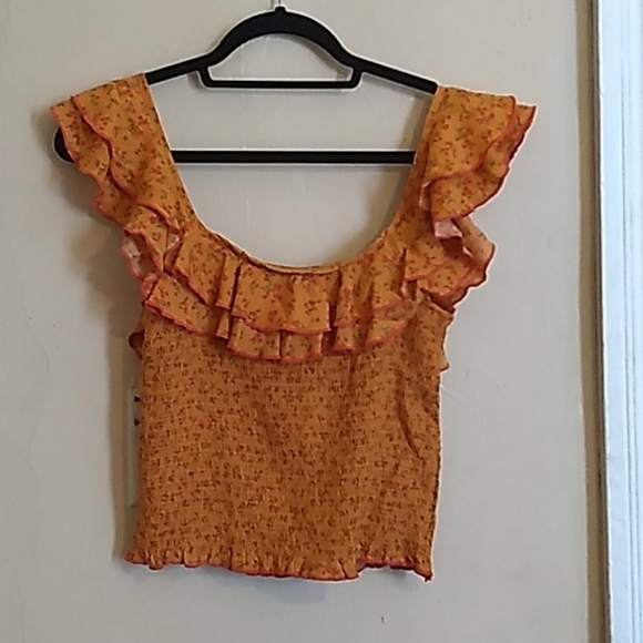 Sophia Vergara jeans Ruffles Elastic Smock crop top Size Medium - Picture 1 of 11